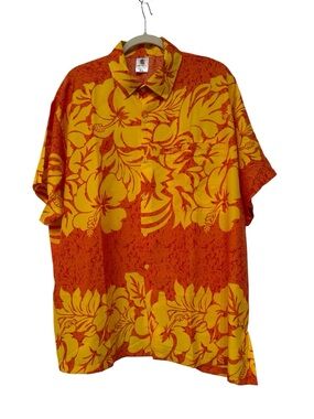 Rima Orange & Yellow Hawaiian Button-Down Shirt XL